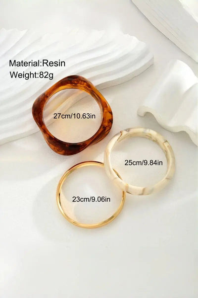 Vintage Resin Metal 3‑Pcs Stackable Women Bangle Bracelet Set Leto Collection