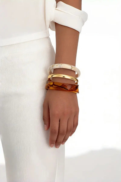 Vintage Resin Metal 3‑Pcs Stackable Women Bangle Bracelet Set Leto Collection