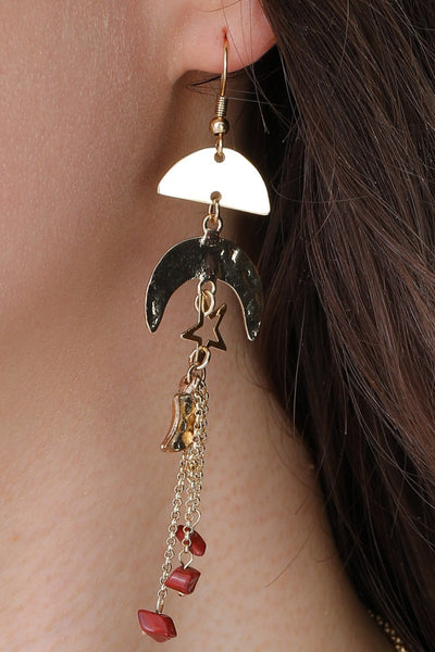 Gold Fan & Moon Drop Dangle Earring 🌙