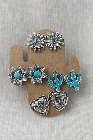 4-Piece Boho Earring Set – Mix & Match Daily Styles 🌵🌸💎