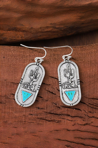 Carved Cactus Earrings – Turquoise Triangle Inlay 🌵💎