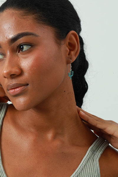Turquoise Cactus Drop Earrings - Bohemian Desert Style 🌵💎