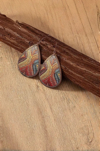 Vintage Embossed Leather Teardrop Earrings Leto Collection