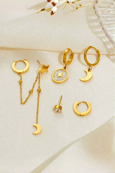 3 Pairs Gold Star Moon Stainless Steel Earrings Set