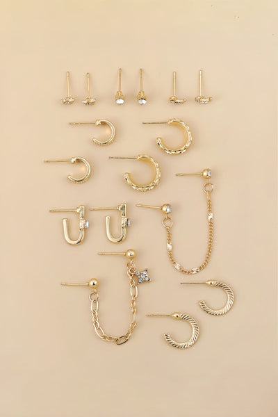 Star Moon Zircon Chain Earrings Set