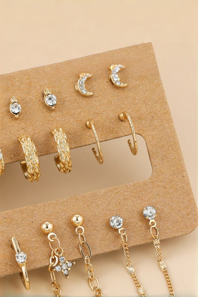 Star Moon Zircon Chain Earrings Set
