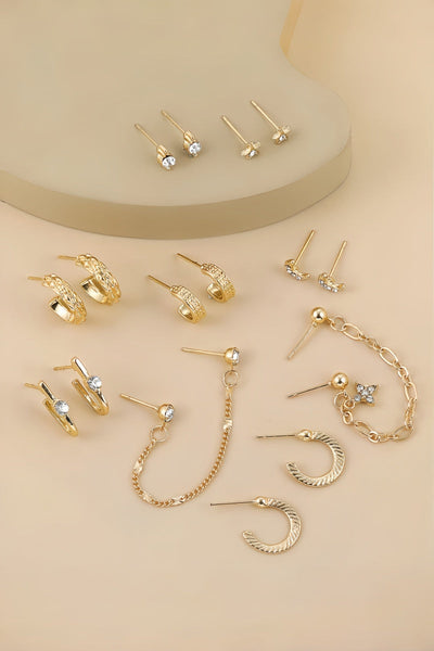 Star Moon Zircon Chain Earrings Set