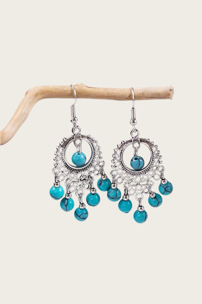 Women Boho Vintage Turquoise Beaded Tassel Drop Hook Earrings Leto Collection