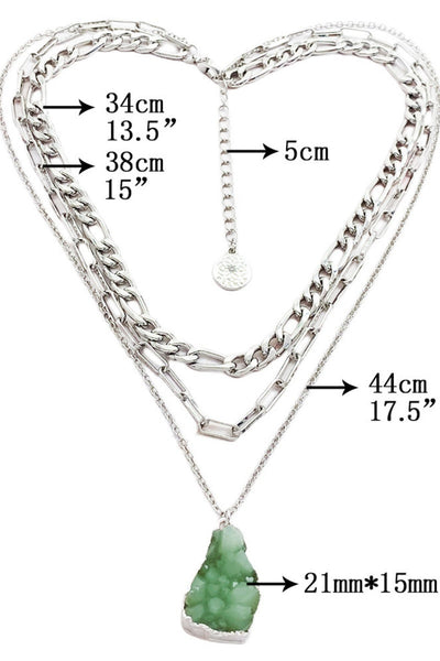 Women Layered Chunky Chain Necklace with Green Crystal Pendant Leto Collection