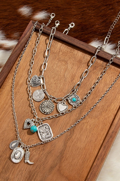 Bohemian Stackable Cowgirl Turquoise Charm Layer Necklace for Women Leto Collection