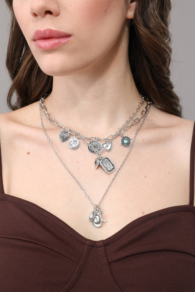 Bohemian Stackable Cowgirl Turquoise Charm Layer Necklace for Women Leto Collection