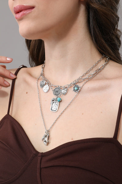 Bohemian Stackable Cowgirl Turquoise Charm Layer Necklace for Women Leto Collection