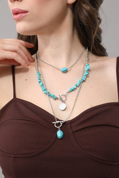 Multi Layer Western Style Turquoise Chip Bead Necklace for Women Leto Collection
