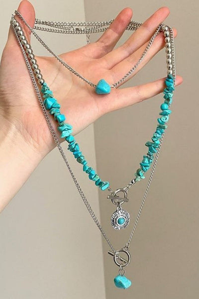 Multi Layer Western Style Turquoise Chip Bead Necklace for Women Leto Collection