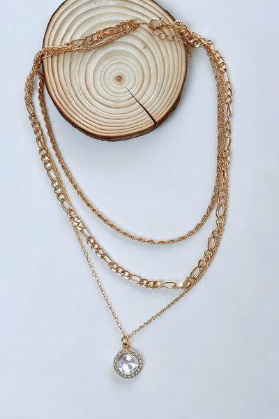 Stackable Gold Layered Necklace with Rhinestone Coin Charm for Women Leto Collection