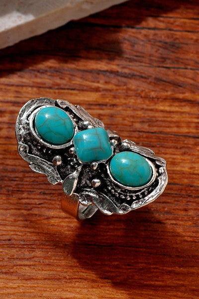 Vintage Western Triple Stone Turquoise Statement Ring for Women Leto Collection