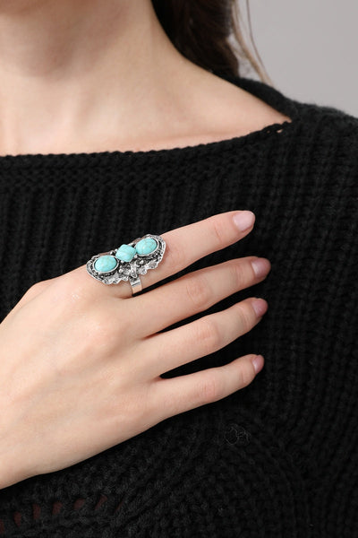 Vintage Western Triple Stone Turquoise Statement Ring for Women Leto Collection