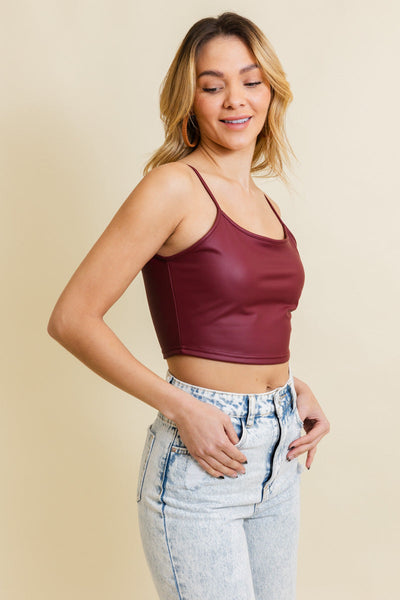 Leatherette Strappy Crop Cami Top