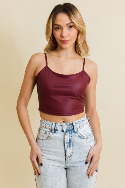 Leatherette Strappy Crop Cami Top