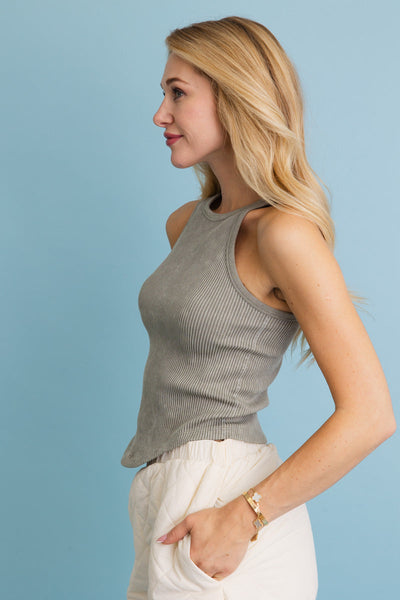 Classic Basic Washed Ribbed Tank Top