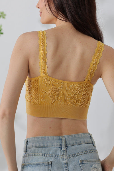 Effortless Edge: Seamless Washed Jacquard Lace Bralette with Decorative Strap