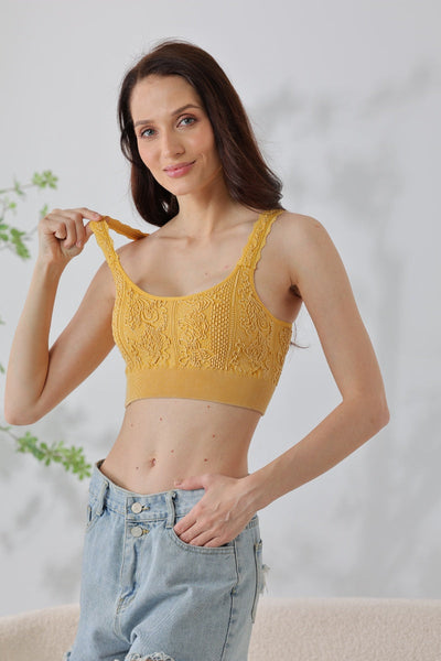 Effortless Edge: Seamless Washed Jacquard Lace Bralette with Decorative Strap