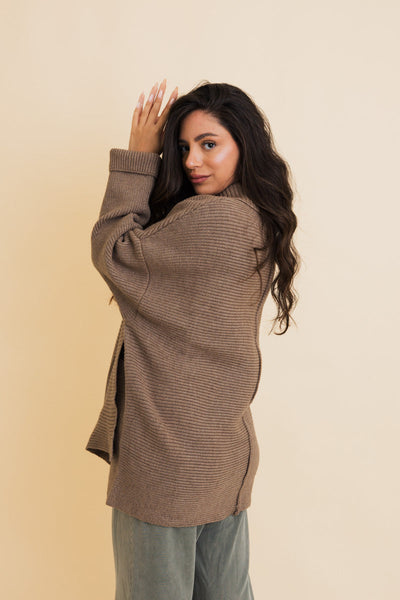 Warm Hug Mocha Oversized Ribbed Cardigan