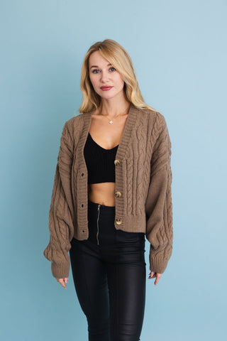 Chunky Cable Knit Button-Up Cropped Cardigan (4 colors)