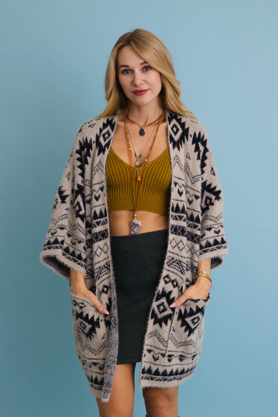 Aztec Soft Knit cardigan with Tribal Print (3 colors)