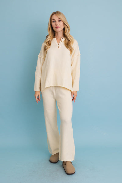 Relaxed Henley Waffle Knit Lounge Set (4 colors)