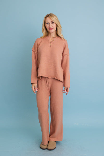 Relaxed Henley Waffle Knit Lounge Set (4 colors)