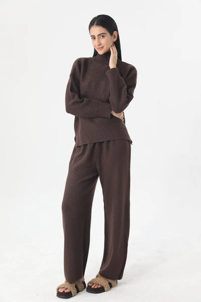 Women Turtleneck Knit Loungewear Set Sweater Wide Leg Pants 🧶☁️ Leto Collection