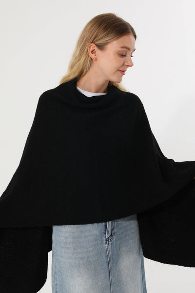 Women Cowl Neck Asymmetrical Knit Poncho Wrap Shawl Cape Leto Collection