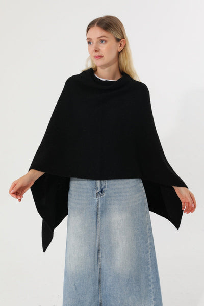 Women Cowl Neck Asymmetrical Knit Poncho Wrap Shawl Cape Leto Collection