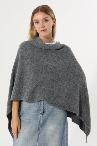Women Cowl Neck Asymmetrical Knit Poncho Wrap Shawl Cape Leto Collection