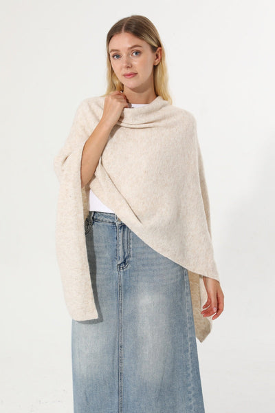 Women Cowl Neck Asymmetrical Knit Poncho Wrap Shawl Cape Leto Collection