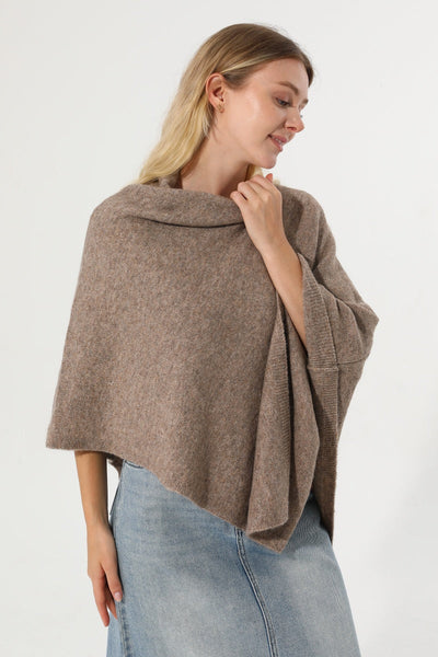 Women Cowl Neck Asymmetrical Knit Poncho Wrap Shawl Cape Leto Collection