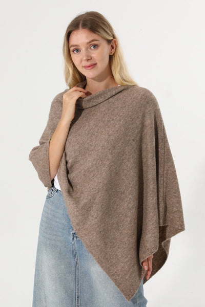 Women Cowl Neck Asymmetrical Knit Poncho Wrap Shawl Cape Leto Collection