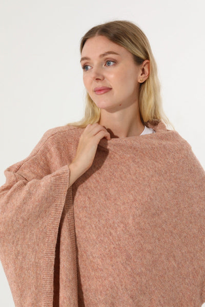 Women Cowl Neck Asymmetrical Knit Poncho Wrap Shawl Cape Leto Collection