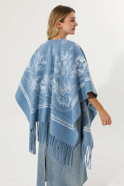 Women Paisley Floral Tassel Poncho Reversible Winter Shawl Wrap 🧣✨ Leto Collection