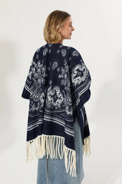 Women Paisley Floral Tassel Poncho Reversible Winter Shawl Wrap 🧣✨ Leto Collection