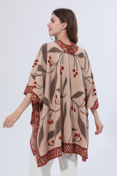 Women Vintage Jacquard Knit Poncho Shawl Cape Leto Collection