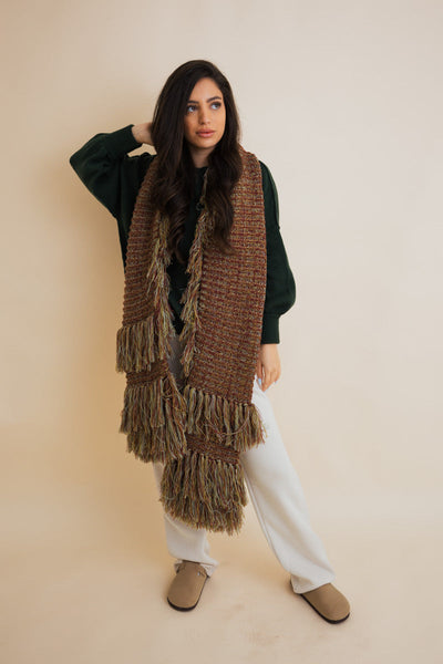 Fluffy Knit Fringe Winter Scarf