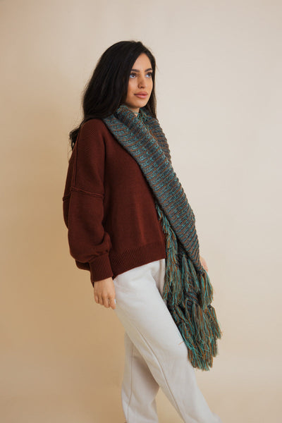 Fluffy Knit Fringe Winter Scarf