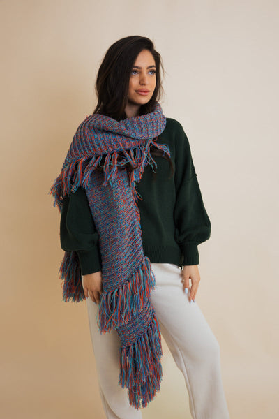 Fluffy Knit Fringe Winter Scarf