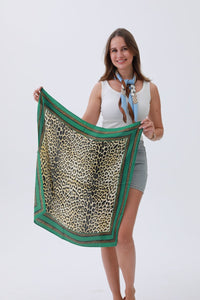 Emerald-Trim Leopard Scarf – Jungle Luxe in Silk💚
