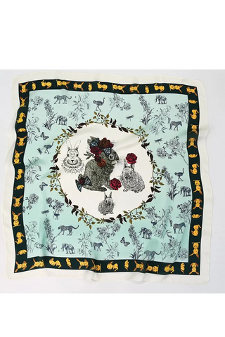 Rabbit Floral Bandana – Silk-Style Square Scarf 🐰🌸