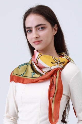 Floral Chain Print Scarf - Vintage Silk-Like Square 🌸⛓️