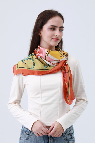 Floral Chain Print Scarf - Vintage Silk-Like Square 🌸⛓️