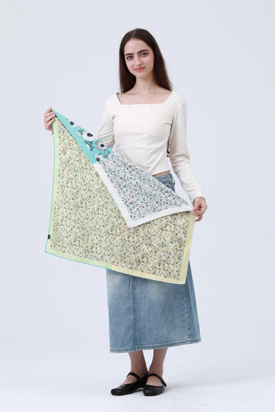 Dual-Tone Gingham Floral Bandana – Reversible Silky Square Scarf 🌸🎀